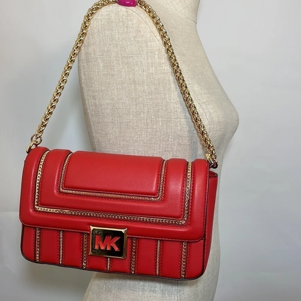 Michael Kors ❤️ chain link red shoulder bag crossbody - Picture 4 of 14